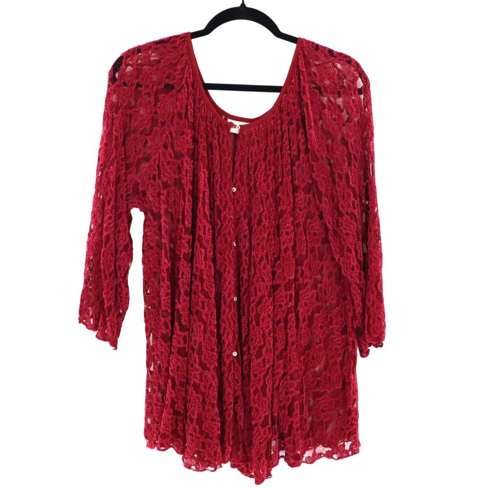 Deletta Lace Top Women M Burgundy Gypsy Boho Witchy Feminine Romantic Whimsigoth